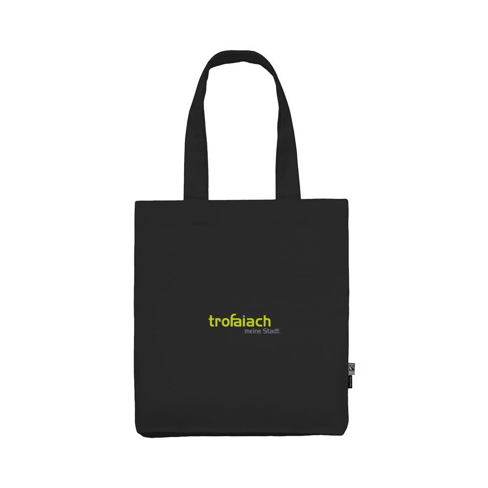 Baumwolltasche Schwarz mit trofaiach-Schriftzug, Vorderansicht