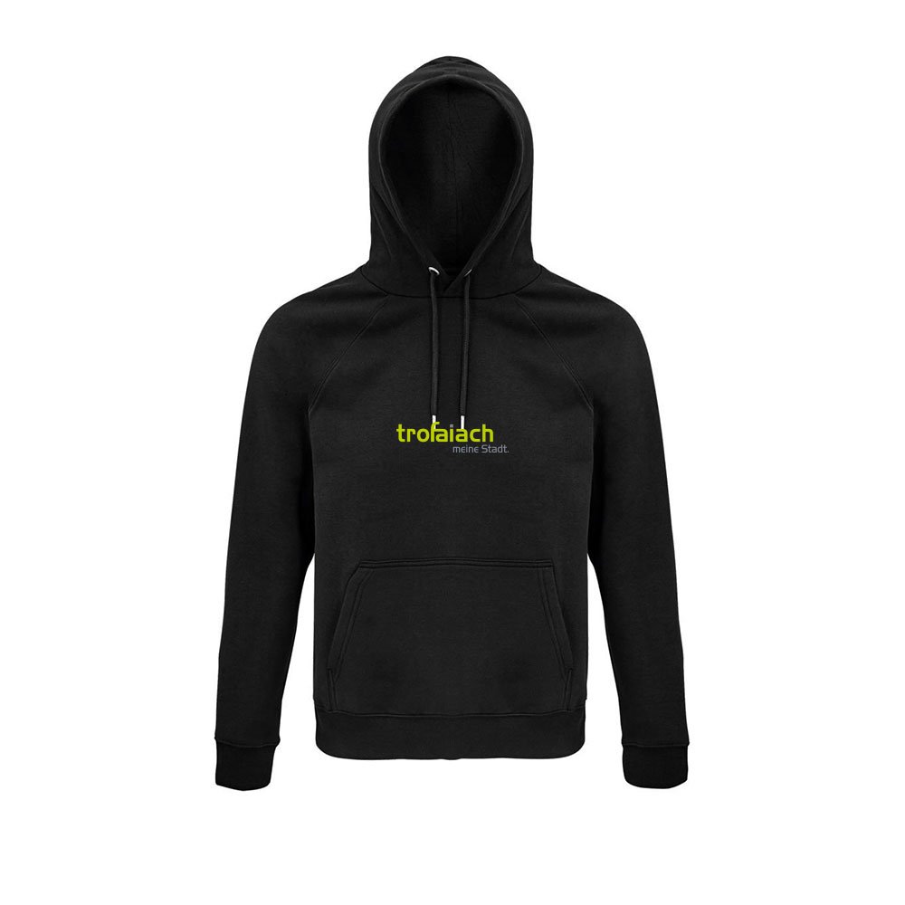 Hoodie Stellar Schwarz mit trofaiach-Schriftzug, Vorderansicht