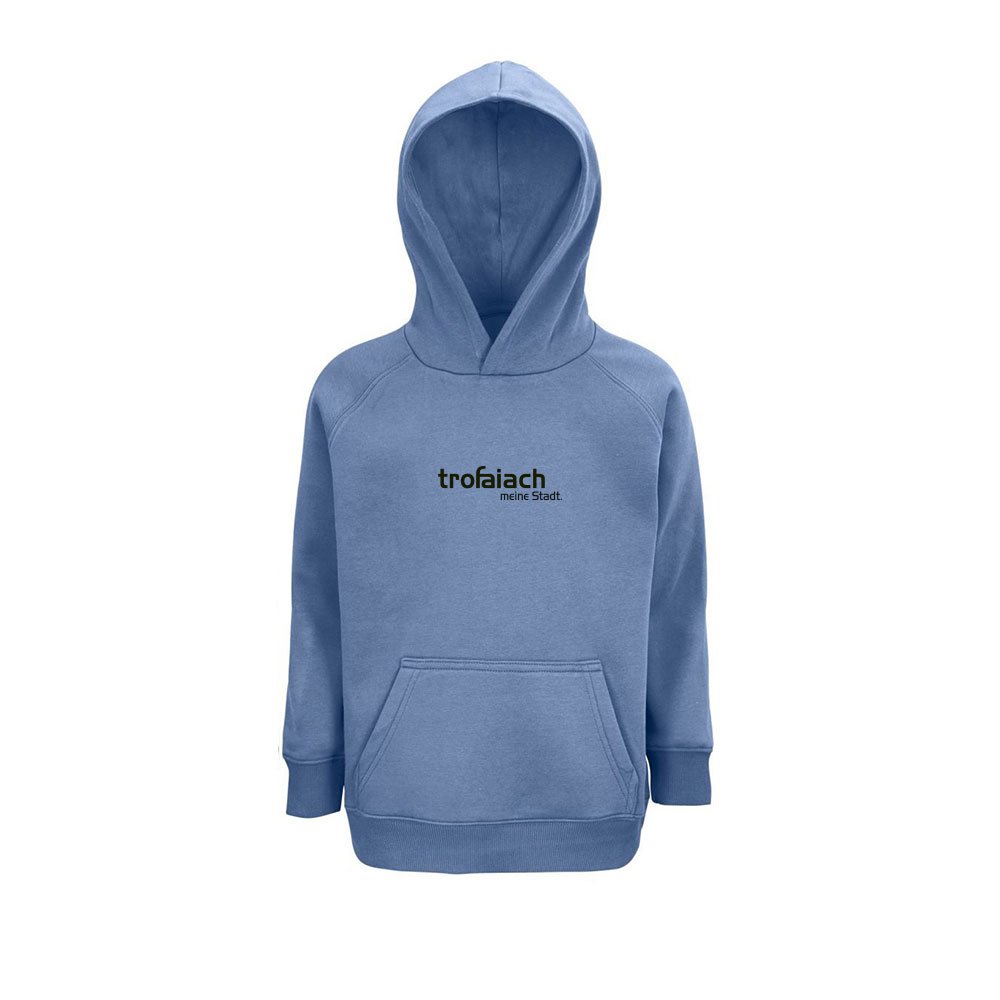 Hoodie Stellar Kids Hellblau mit trofaiach-Schriftzug, Vorderansicht