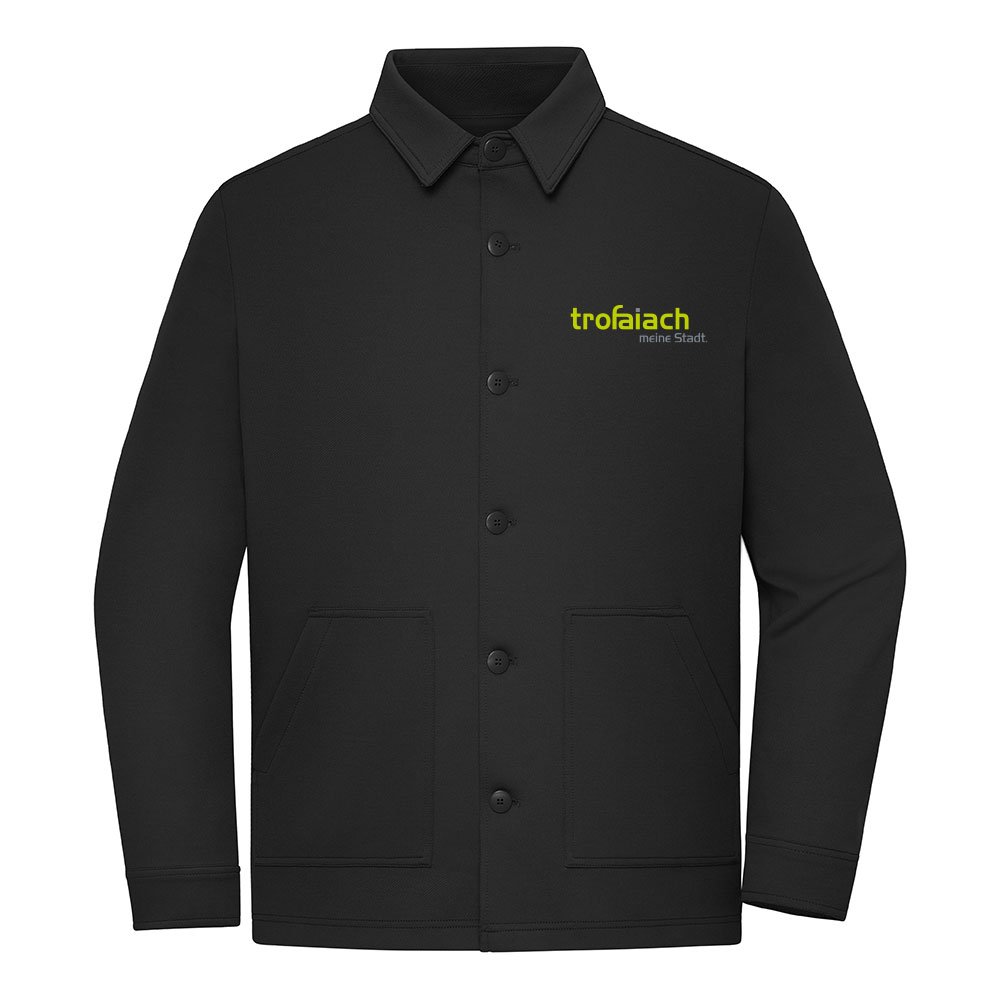 Hemdjacke Schwarz mit trofaiach-Schriftzug, Vorderansicht