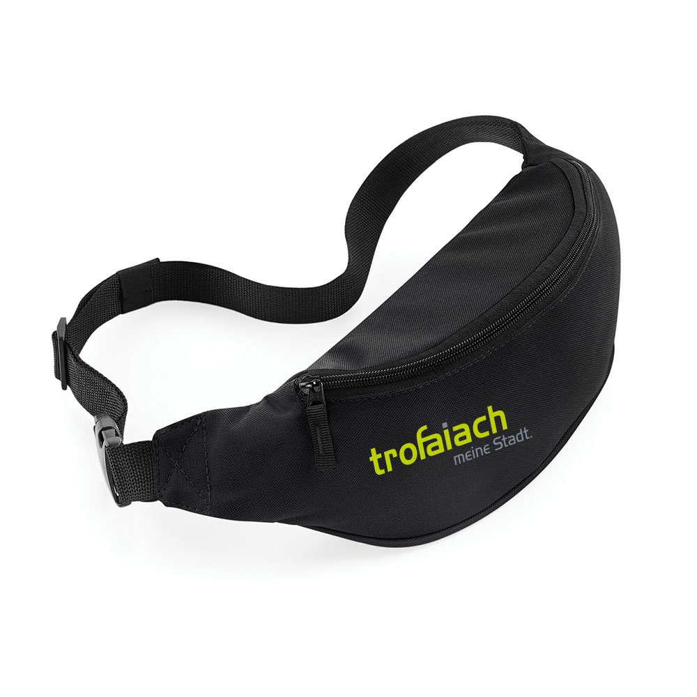 Bauchtasche Schwarz mit trofaiach-Schriftzug, Vorderansicht