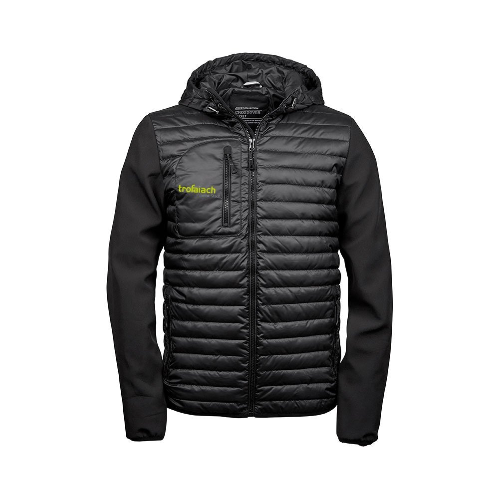 Crossover Kapuzenjacke Herren in Schwarz mit trofaiach-Schriftzug, Vorderansicht
