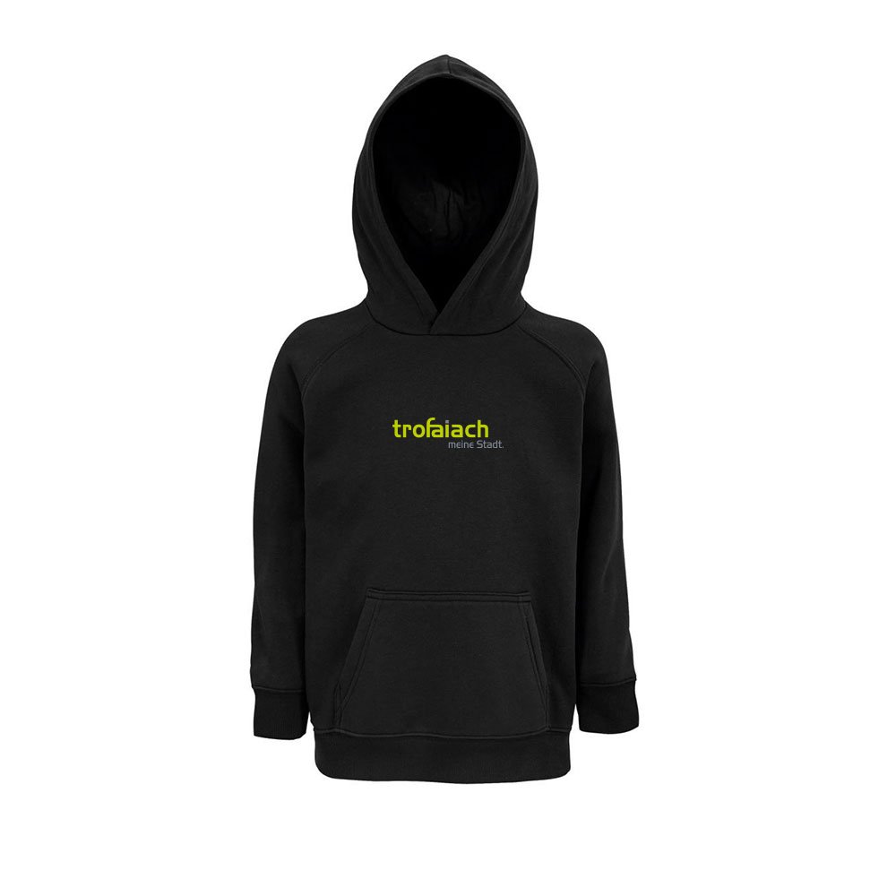 Hoodie Stellar Kids Schwarz mit trofaiach-Schriftzug, Vorderansicht