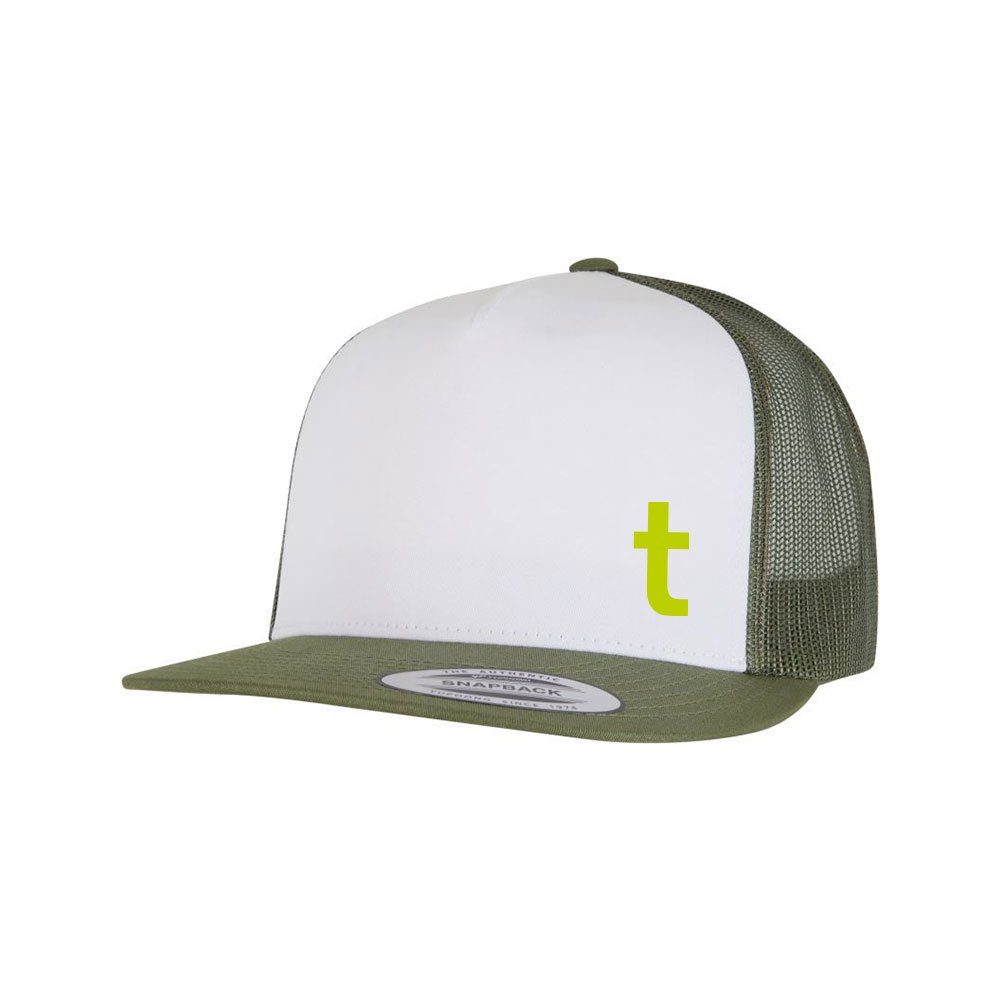 Kappe Flexfit Olive mit t-Logo, Vorderansicht