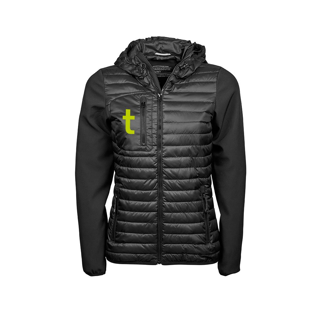 Crossover Kapuzenjacke Damen Schwarz mit t-Logo, Vorderansicht