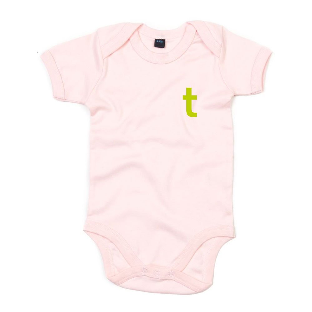 Babybody Rosa mit t-Logo, Vorderansicht